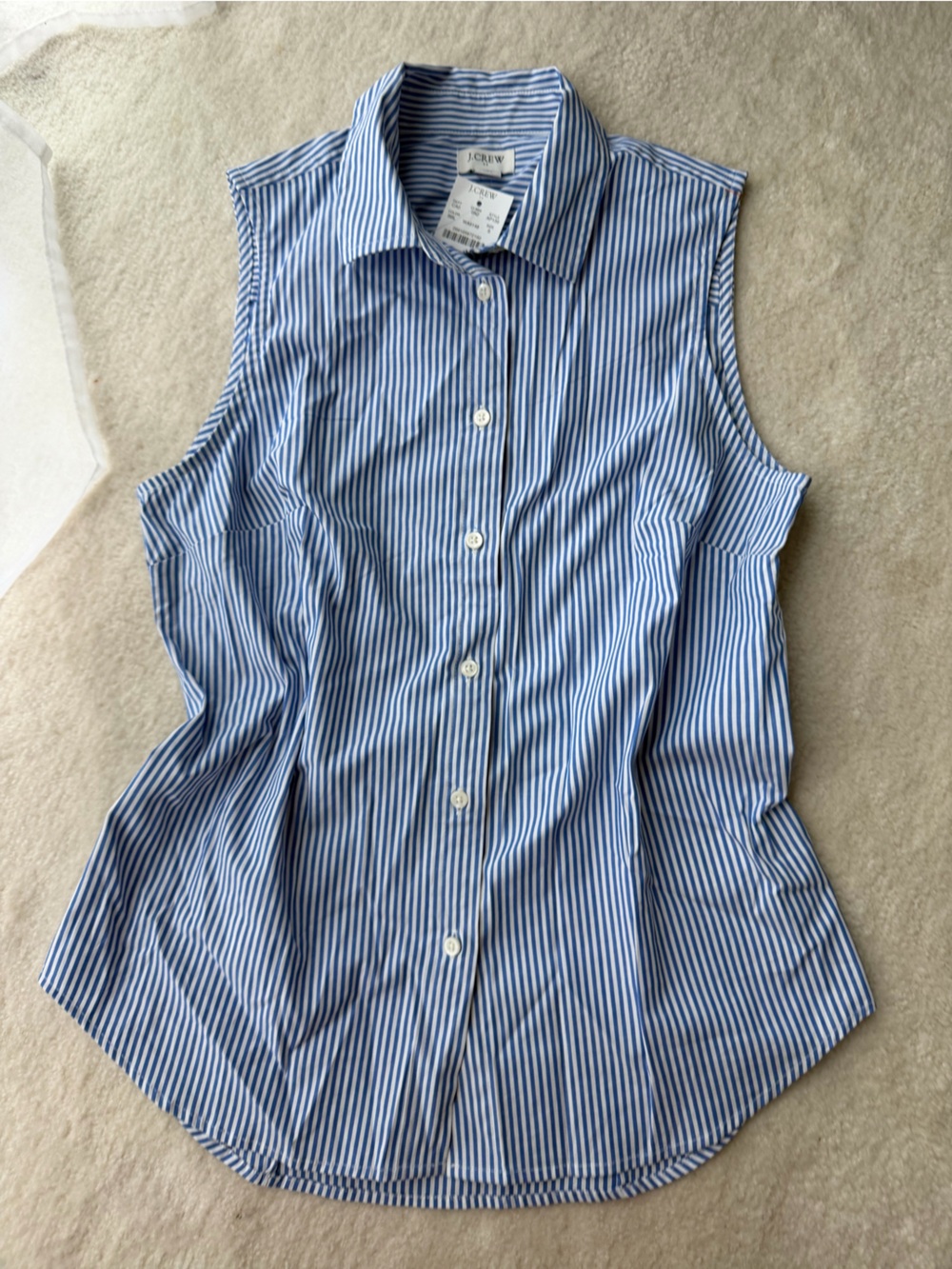 BNWT J. Crew Sleeveless Blue and White Striped Button-Down Shirt Blouse